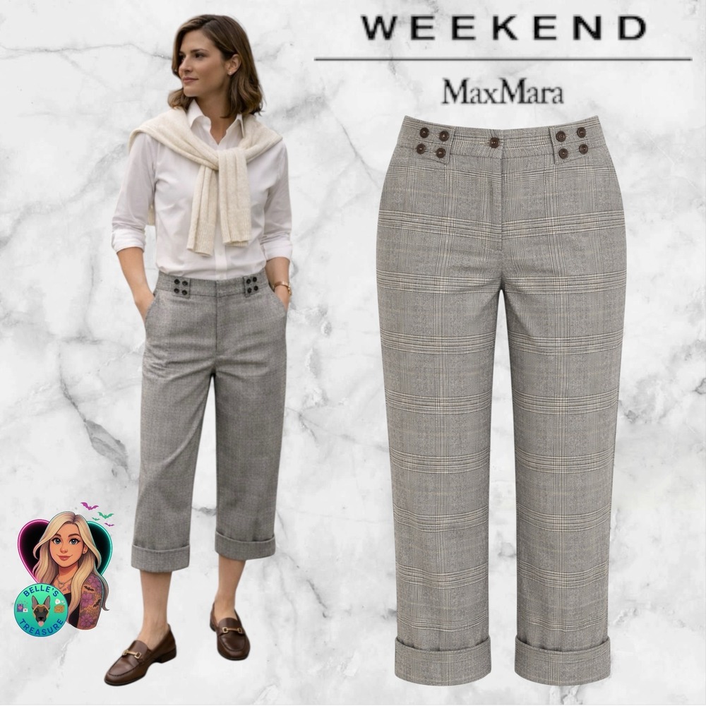 Weekend Max Mara Glen Plaid Capri Trousers Women's 6 Cropped Pants 30x21 Stretch